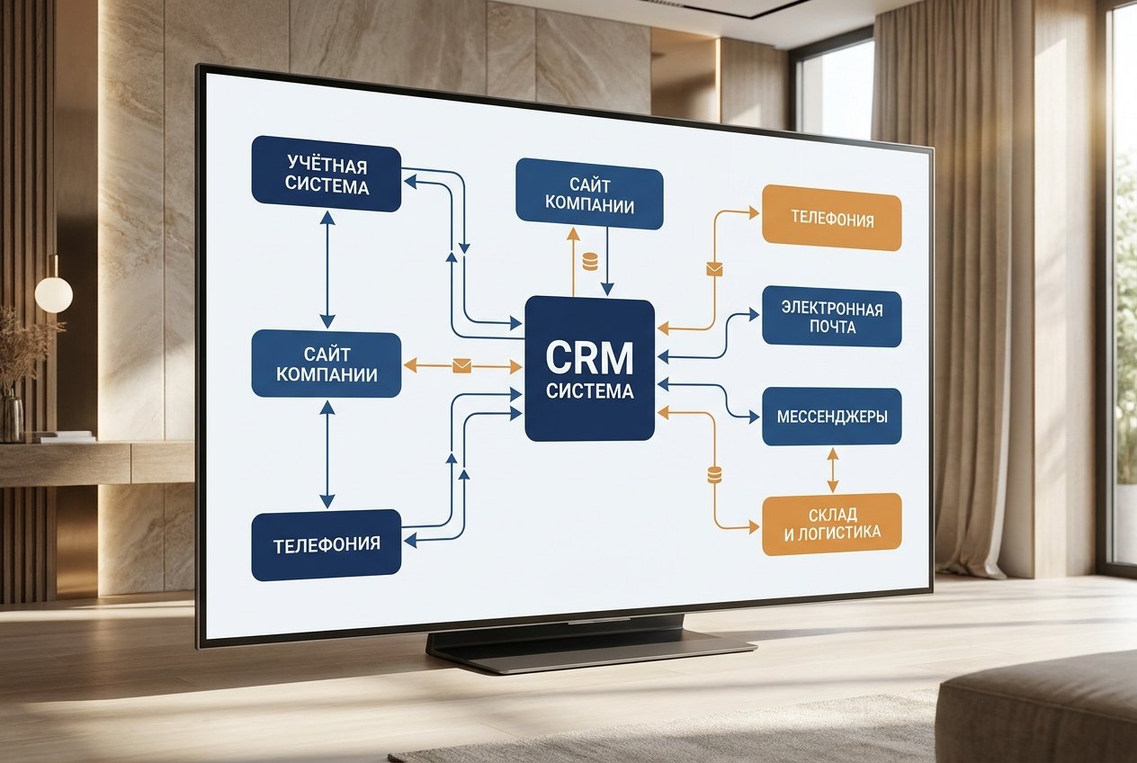 Интеграции CRM — ИИ-иллюстрация